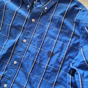 Chaps Blue and White Plaid Button Down Shirt